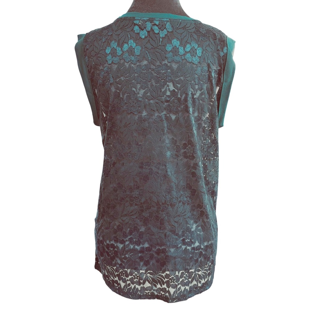 Chloe K Jrs Whimsigoth Boho Lace Sleeveless Teal Floral Sheer Overlay Shell M - Picture 2 of 10